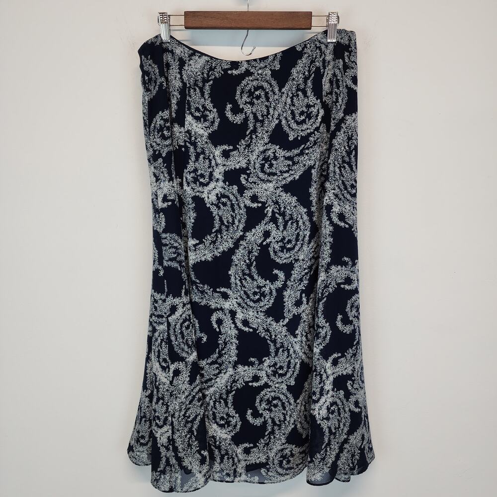Liz Claiborne Paisley Floral Maxi Skirt Size 14 Blue Chiffon Flowy Cottage Y2K